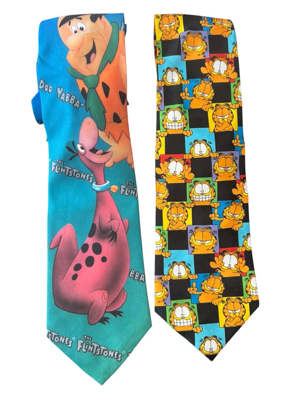 Vintage Garfield & Flintstones Necktie Bundle 1980s Cartoon Novelty Retro Y2K